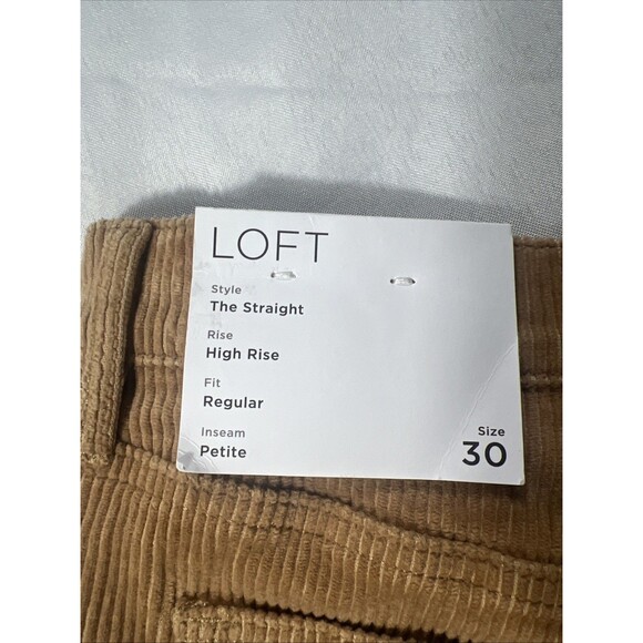 NWT LOFT The Straight High Rise Tan Brown Corduroy Pants Petite Womens Size 30 - Picture 7 of 14